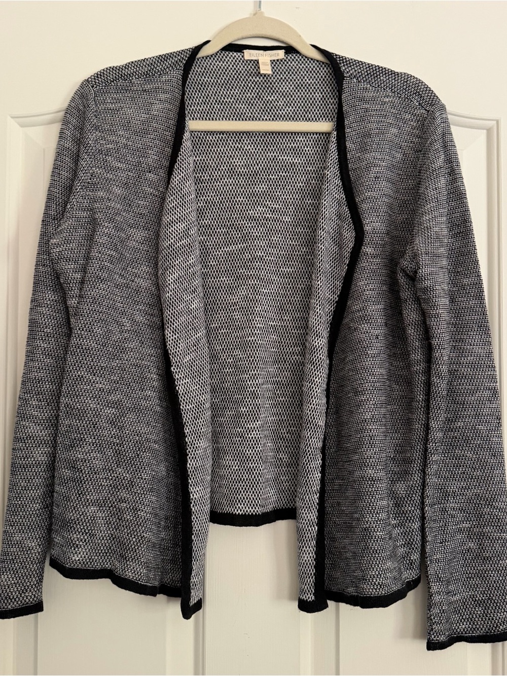 Eileen Fisher Black & White Textured Open Front Cardigan Size M